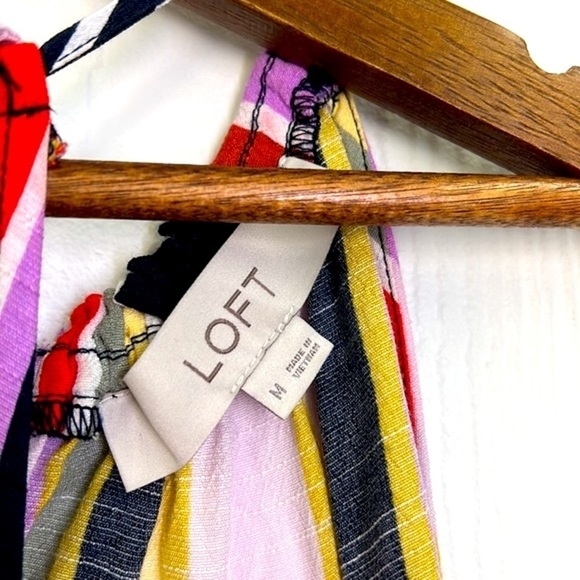 Loft - Striped Colorful Halter Sleeveless Pocket Swing Dress Size Medium - Picture 7 of 11